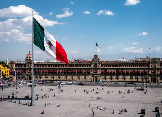 Mexican Flag Flying over Plaza