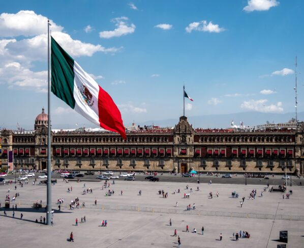 Mexican Flag Flying over Plaza