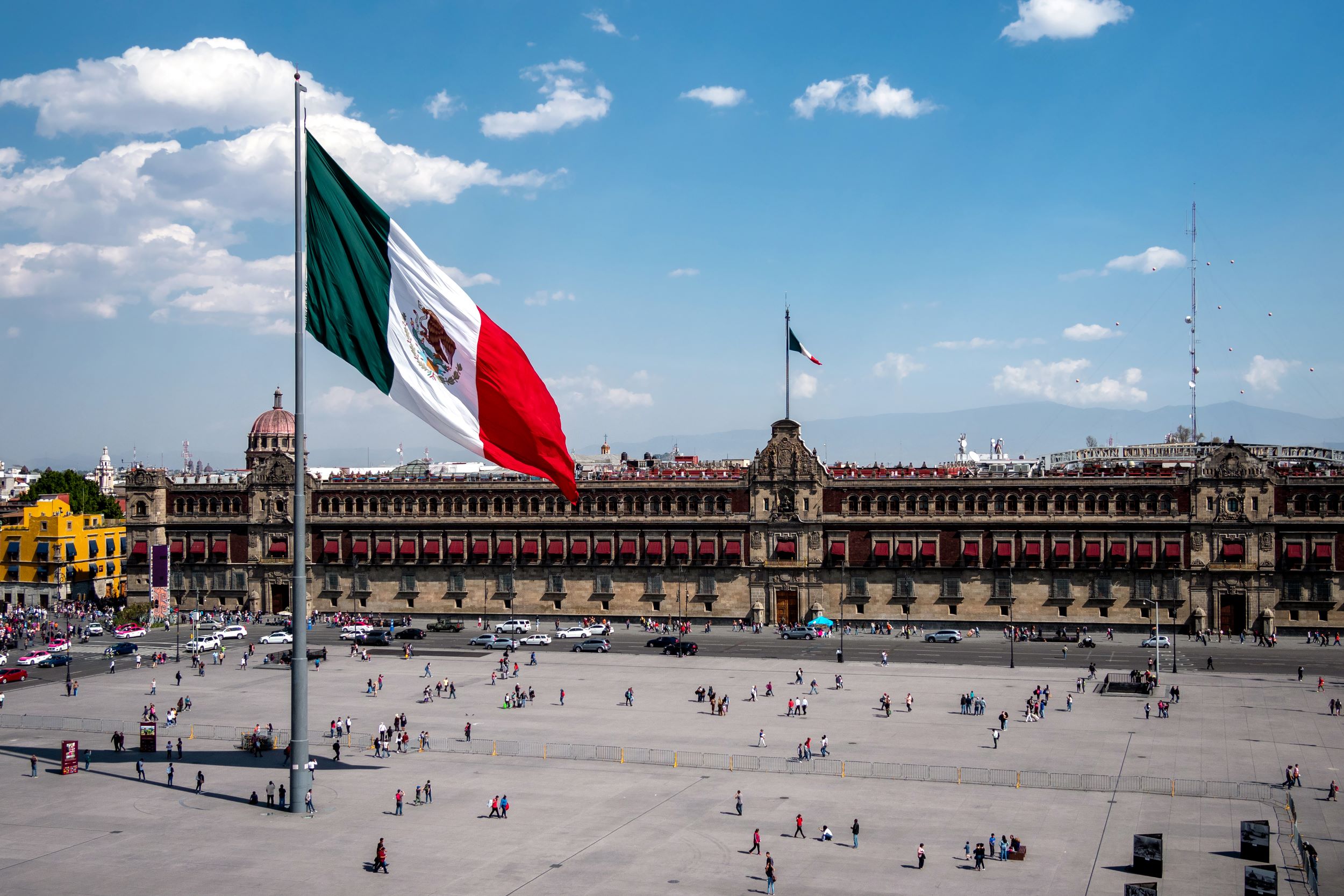 Mexican Flag Flying over Plaza